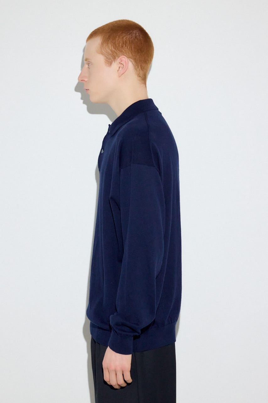 カシミヤミックスポロカラーニットトップス NVY M