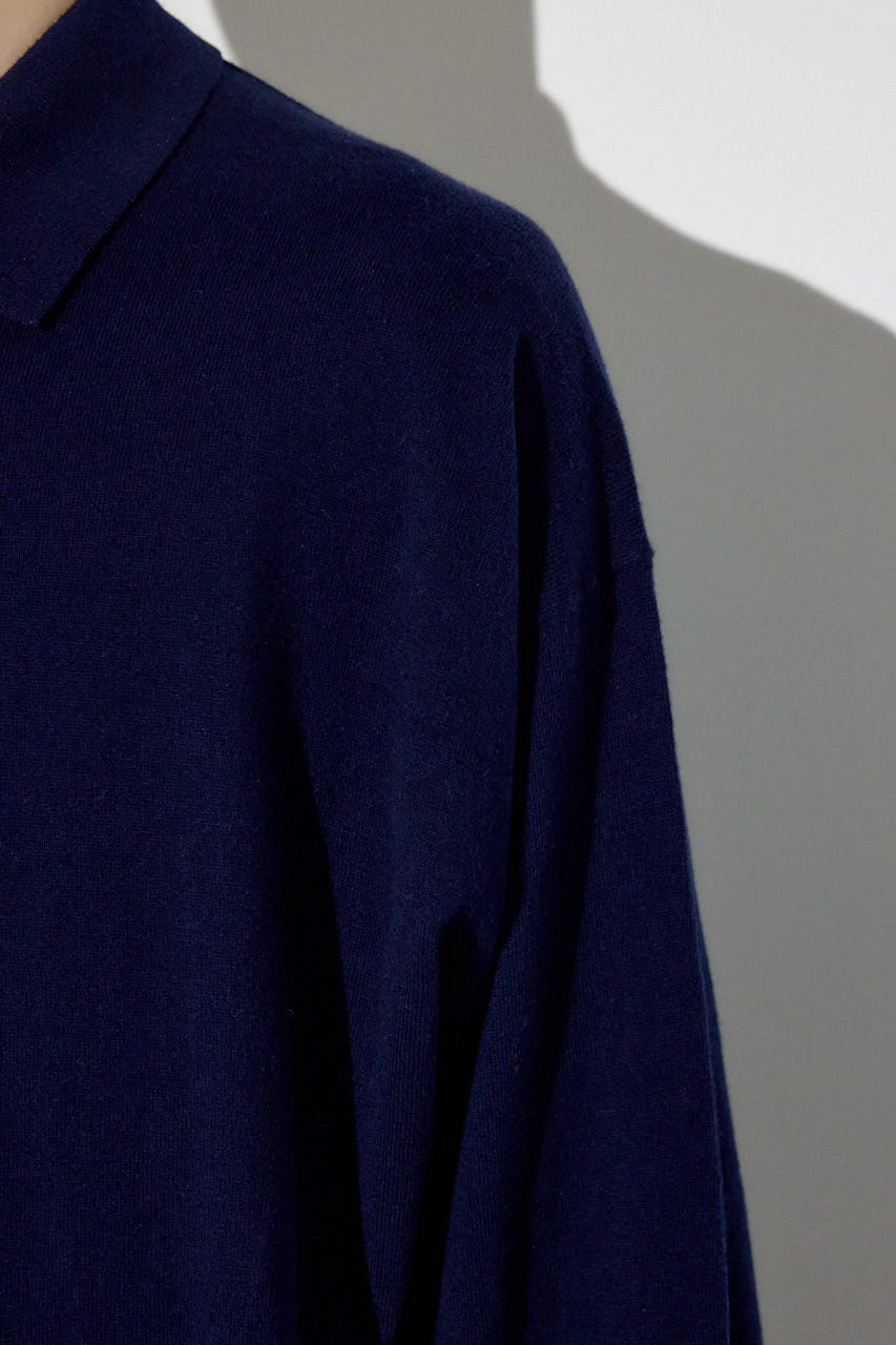 カシミヤミックスポロカラーニットトップス NVY M