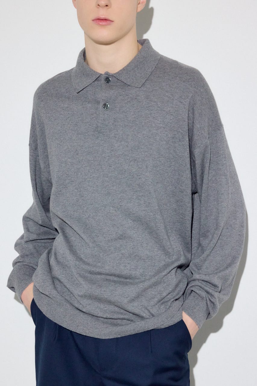 カシミヤミックスポロカラーニットトップス T.GRY M