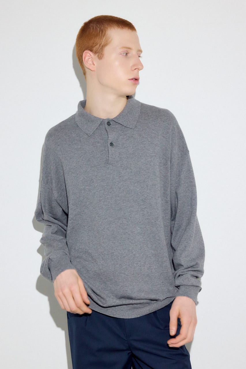 カシミヤミックスポロカラーニットトップス T.GRY M