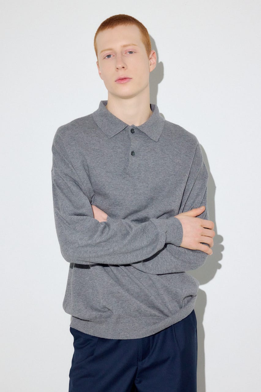 カシミヤミックスポロカラーニットトップス T.GRY M