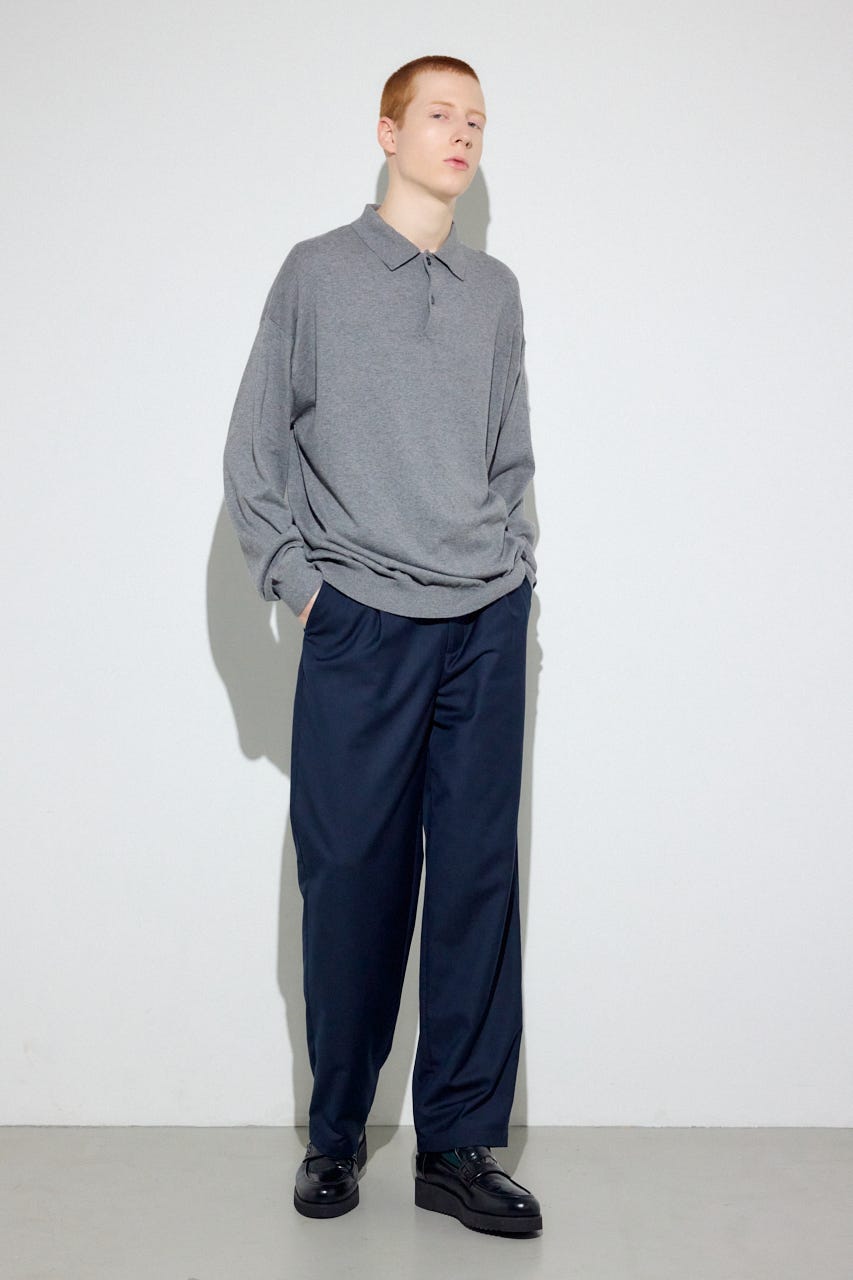 カシミヤミックスポロカラーニットトップス T.GRY M