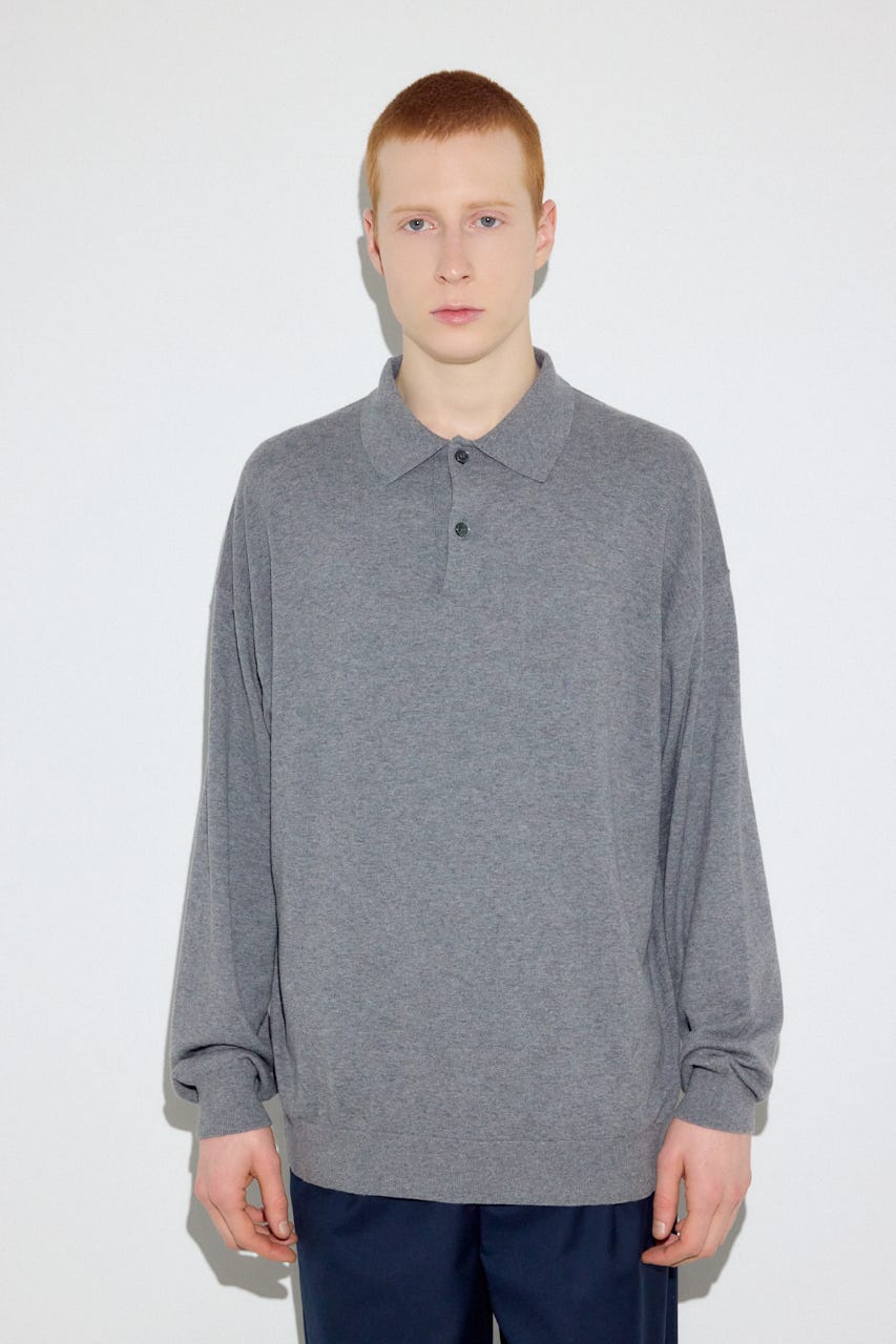 カシミヤミックスポロカラーニットトップス T.GRY M