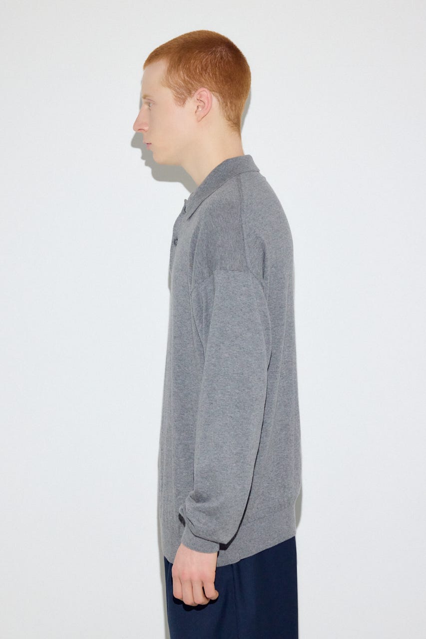 カシミヤミックスポロカラーニットトップス T.GRY M