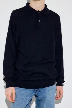 カシミヤミックスポロカラーニットトップス