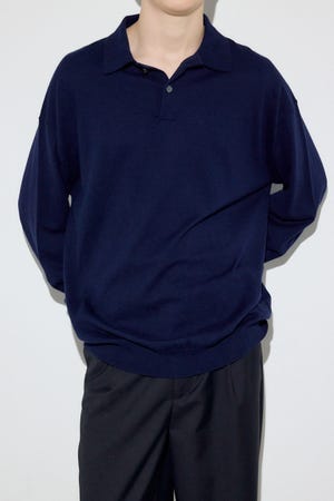 カシミヤミックスポロカラーニットトップス