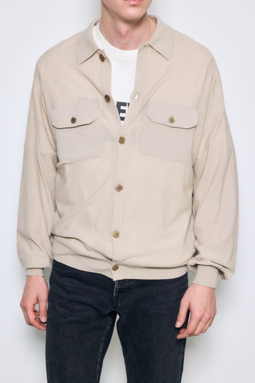 衿付きサファリニットカーディガン GREIGE M