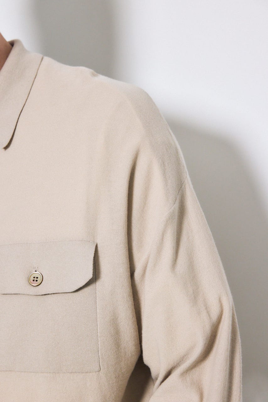 衿付きサファリニットカーディガン GREIGE M