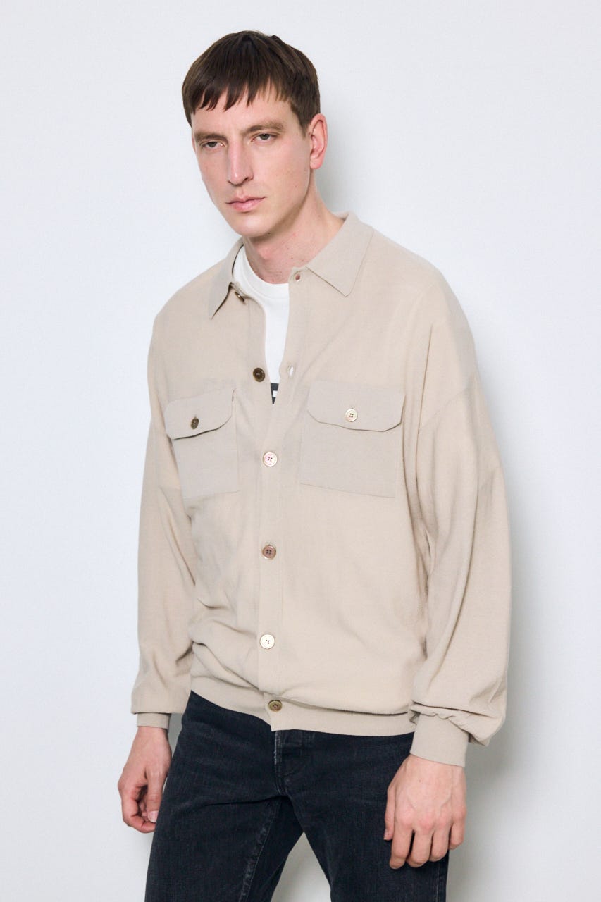 衿付きサファリニットカーディガン GREIGE M