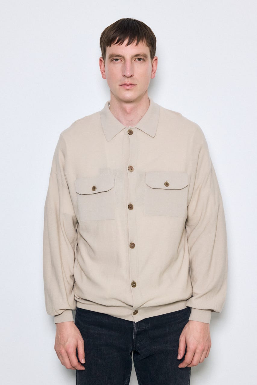 衿付きサファリニットカーディガン GREIGE M