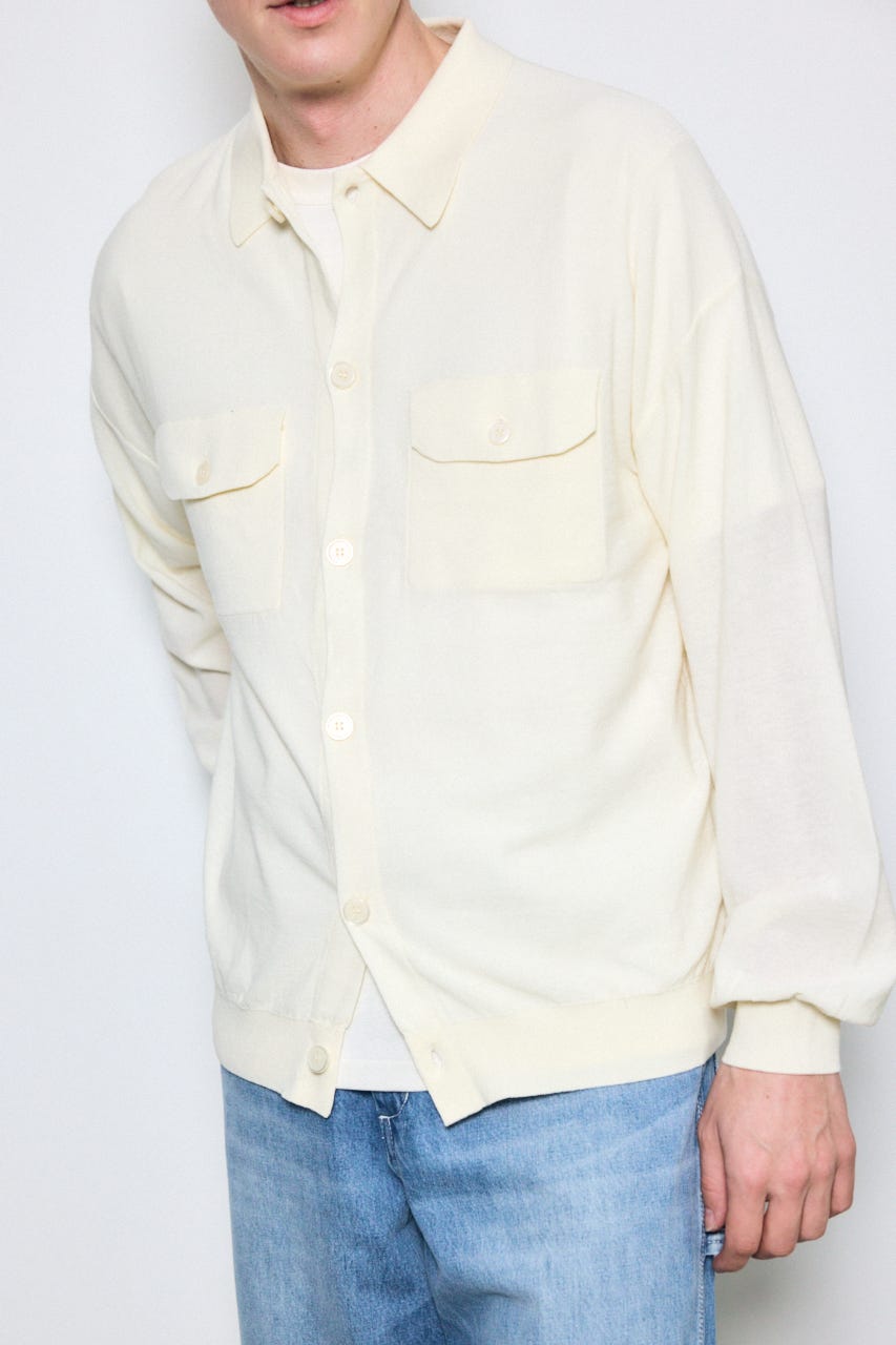 衿付きサファリニットカーディガン IVOY M