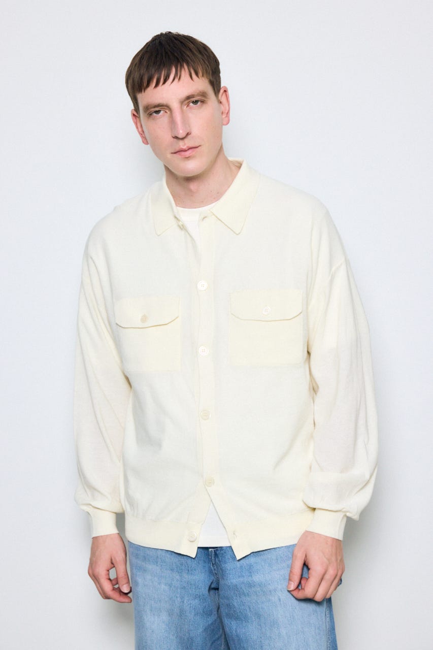 衿付きサファリニットカーディガン IVOY M