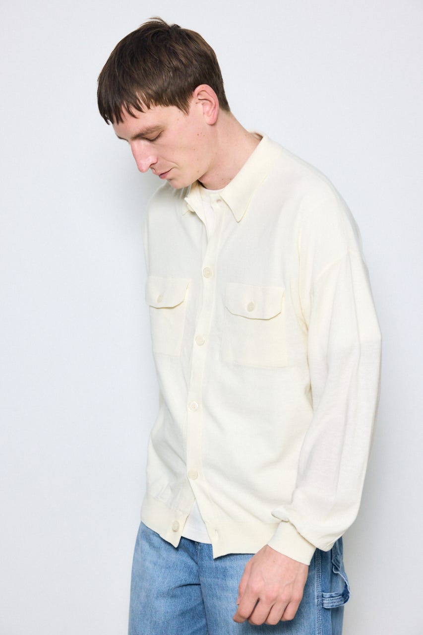 衿付きサファリニットカーディガン IVOY M