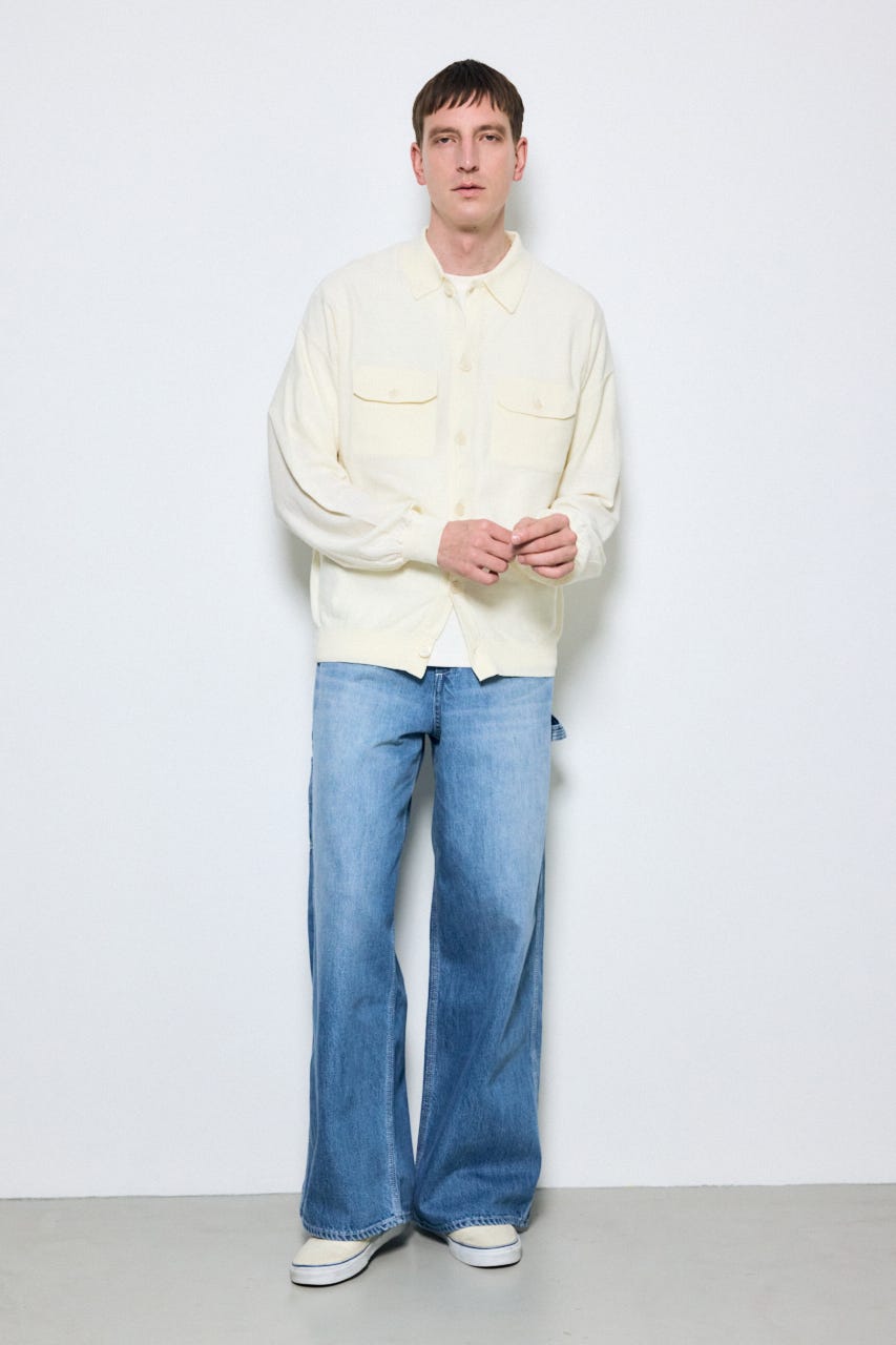 衿付きサファリニットカーディガン IVOY M