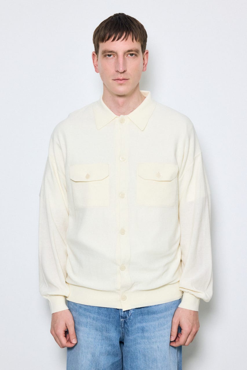 衿付きサファリニットカーディガン IVOY M