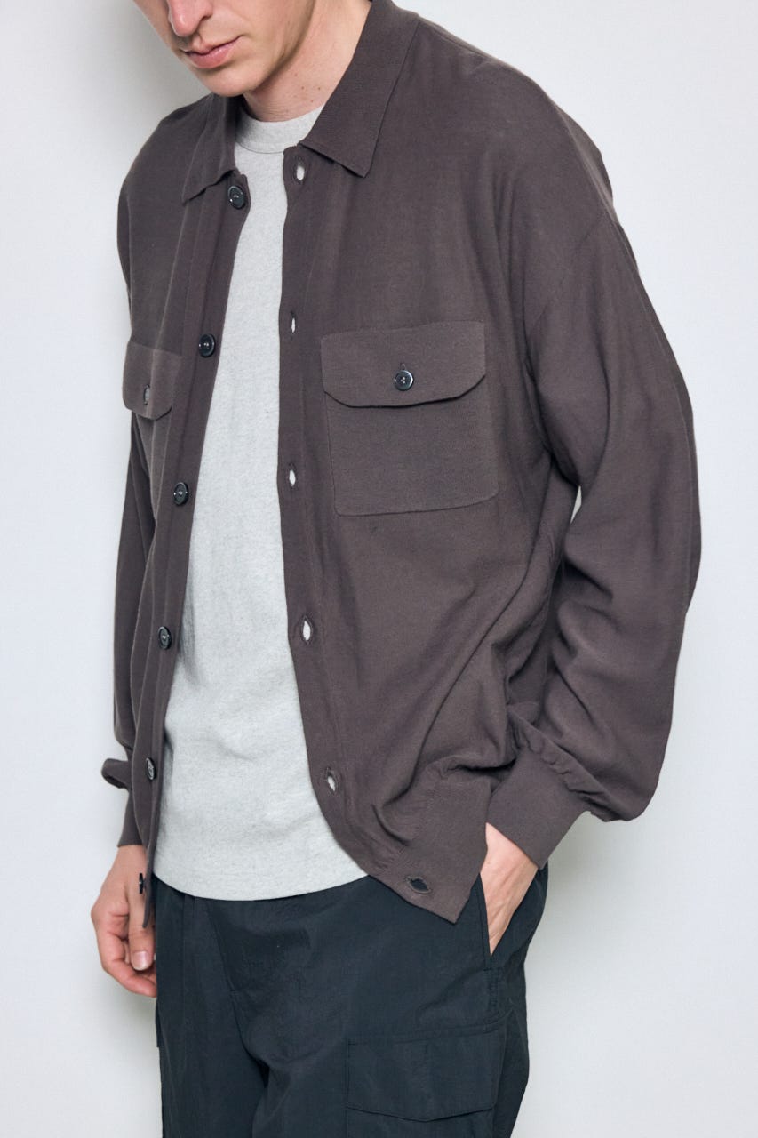 衿付きサファリニットカーディガン L/BLK L