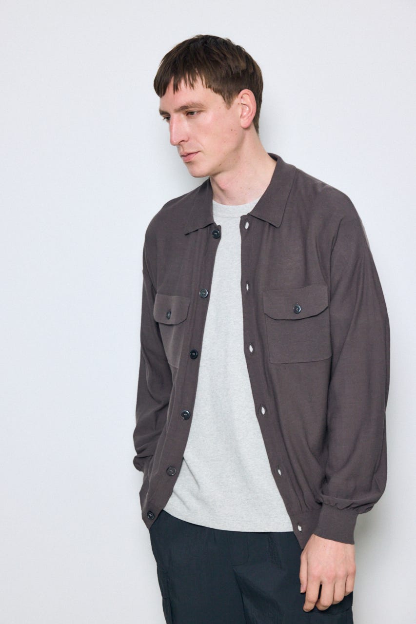 衿付きサファリニットカーディガン L/BLK L