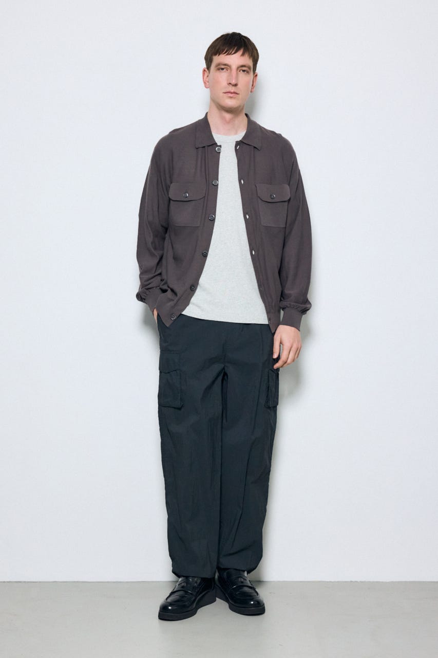 衿付きサファリニットカーディガン L/BLK L