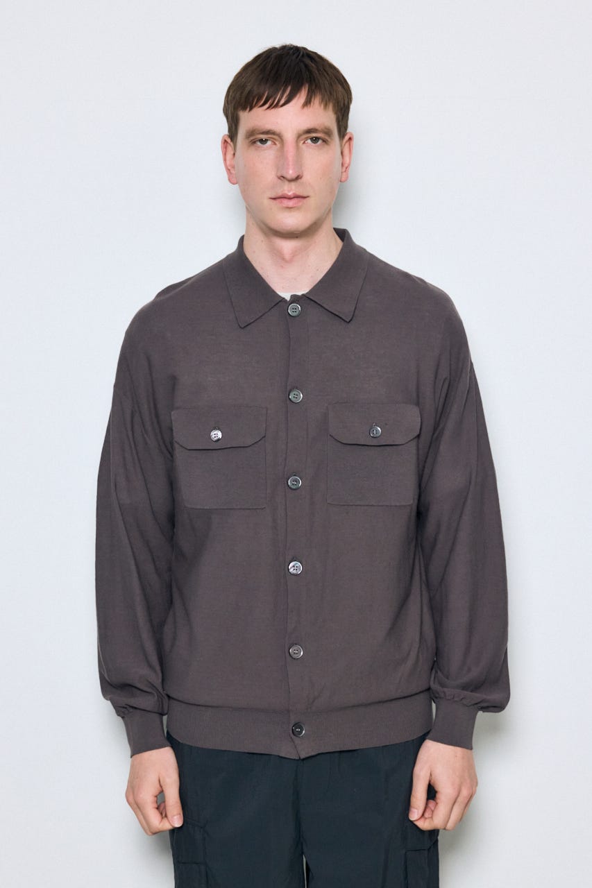 衿付きサファリニットカーディガン L/BLK L