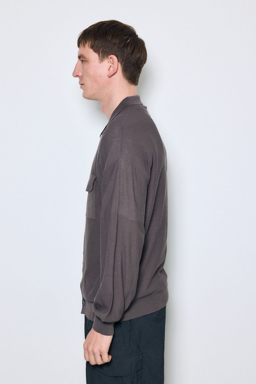 衿付きサファリニットカーディガン L/BLK L