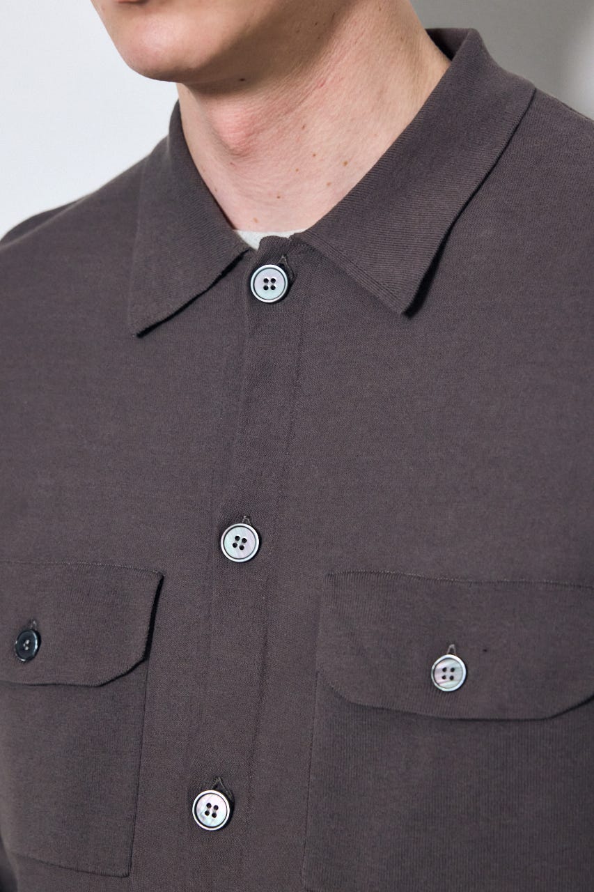 衿付きサファリニットカーディガン L/BLK L