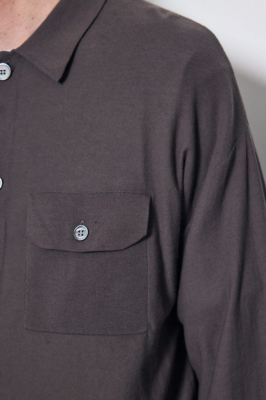 衿付きサファリニットカーディガン L/BLK L