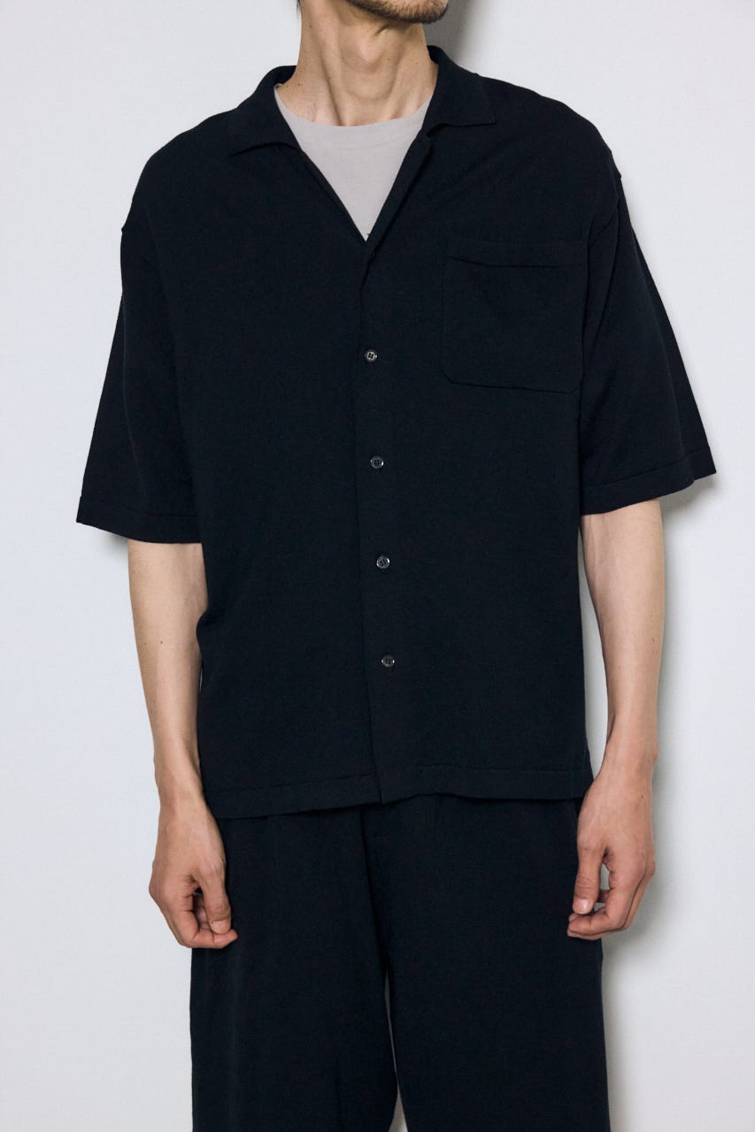 リラックスオープンカラーニットシャツ BLK M
