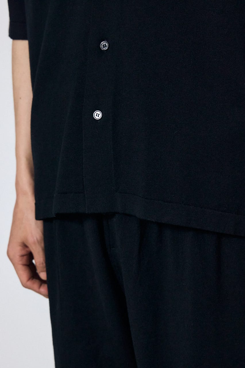 リラックスオープンカラーニットシャツ BLK M