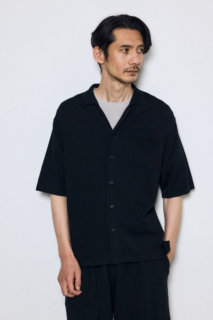 リラックスオープンカラーニットシャツ BLK M