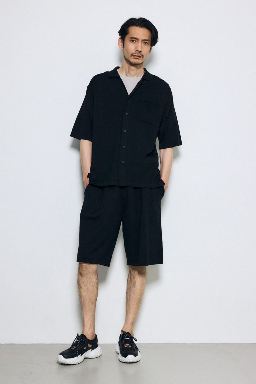 リラックスオープンカラーニットシャツ BLK M