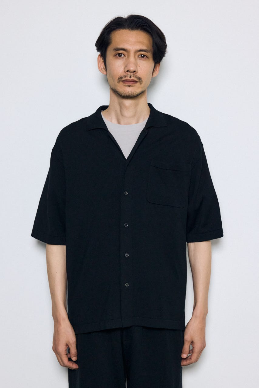 リラックスオープンカラーニットシャツ BLK M
