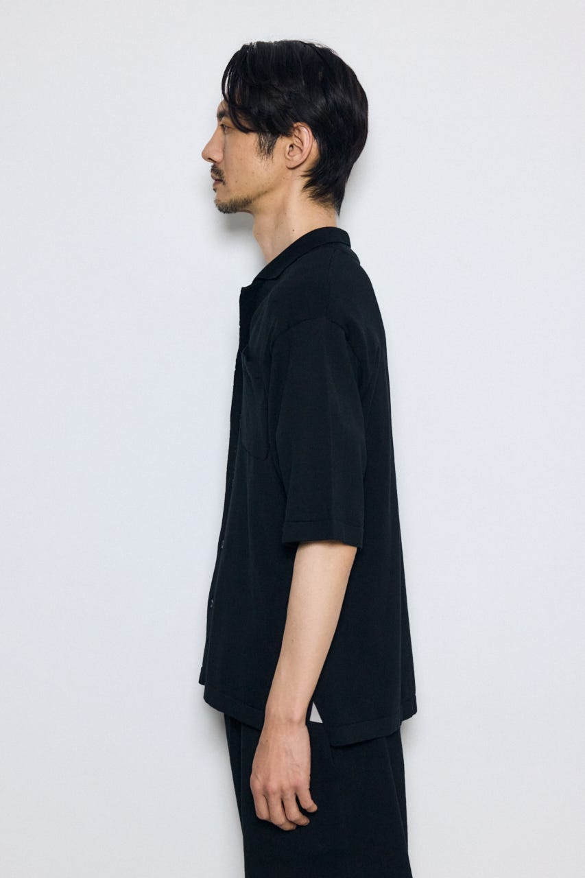 リラックスオープンカラーニットシャツ BLK M