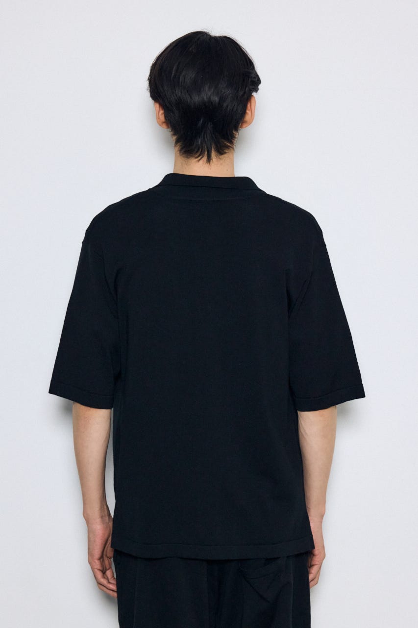 リラックスオープンカラーニットシャツ BLK M