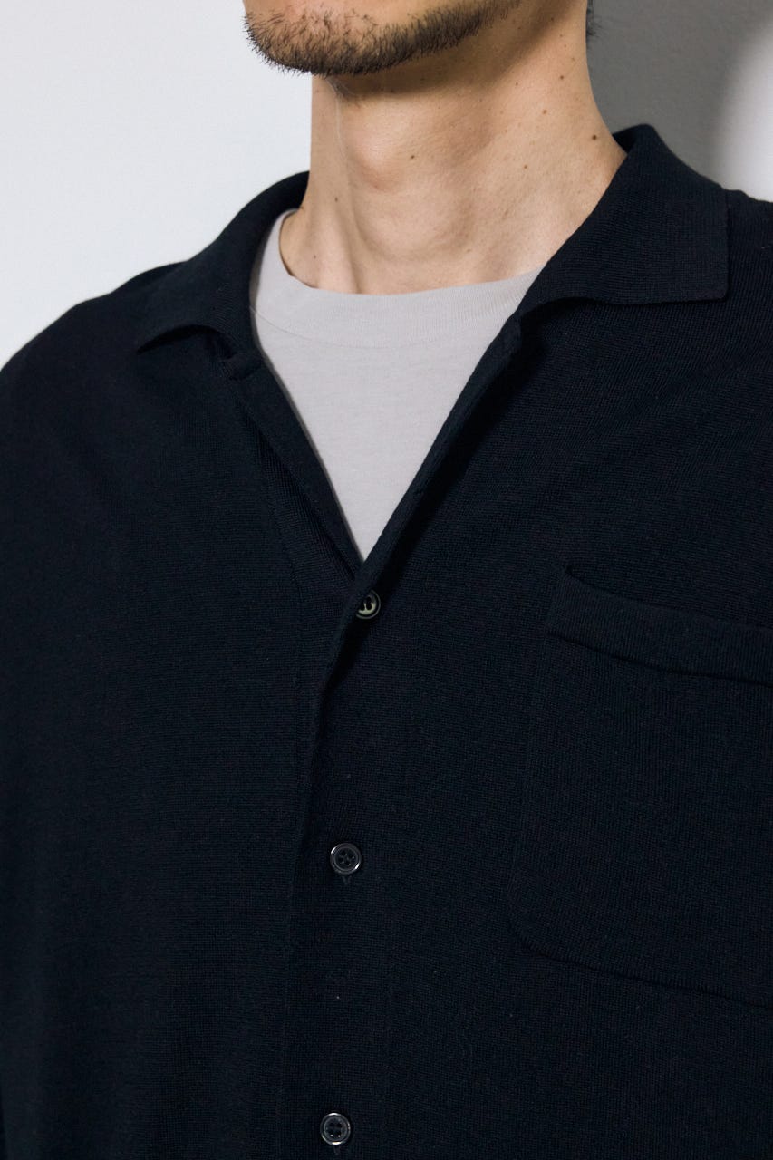 リラックスオープンカラーニットシャツ BLK M