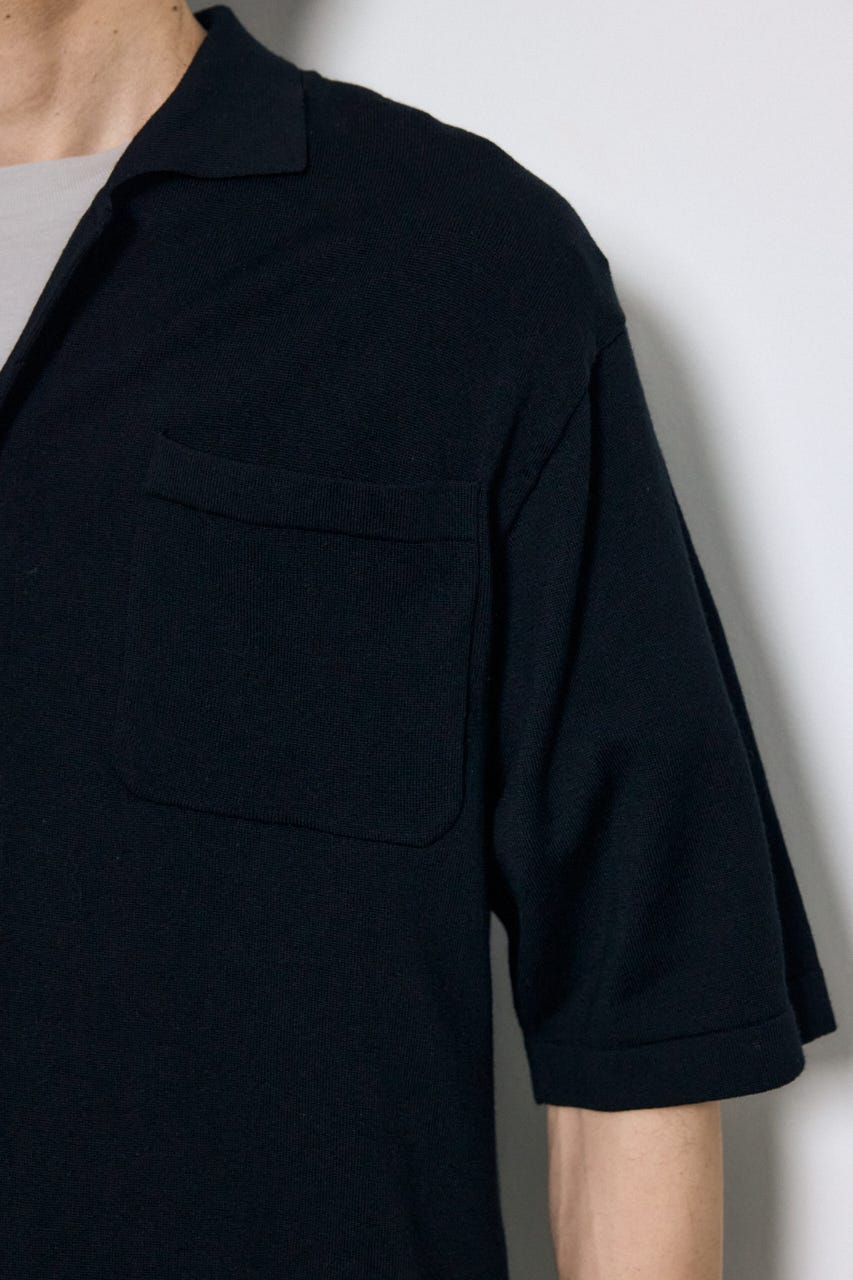 リラックスオープンカラーニットシャツ BLK M