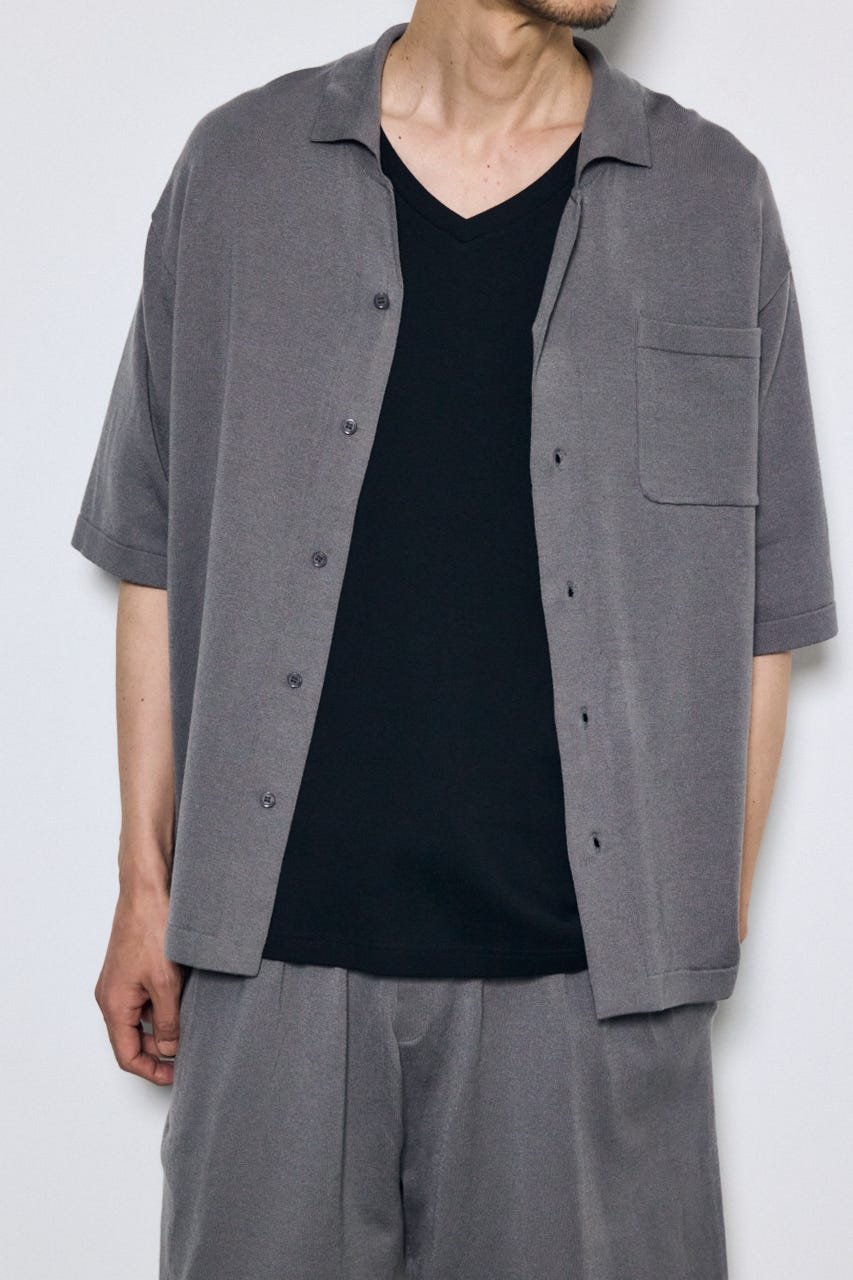リラックスオープンカラーニットシャツ GRY M