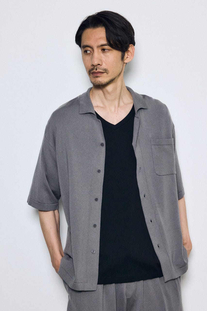 リラックスオープンカラーニットシャツ GRY M