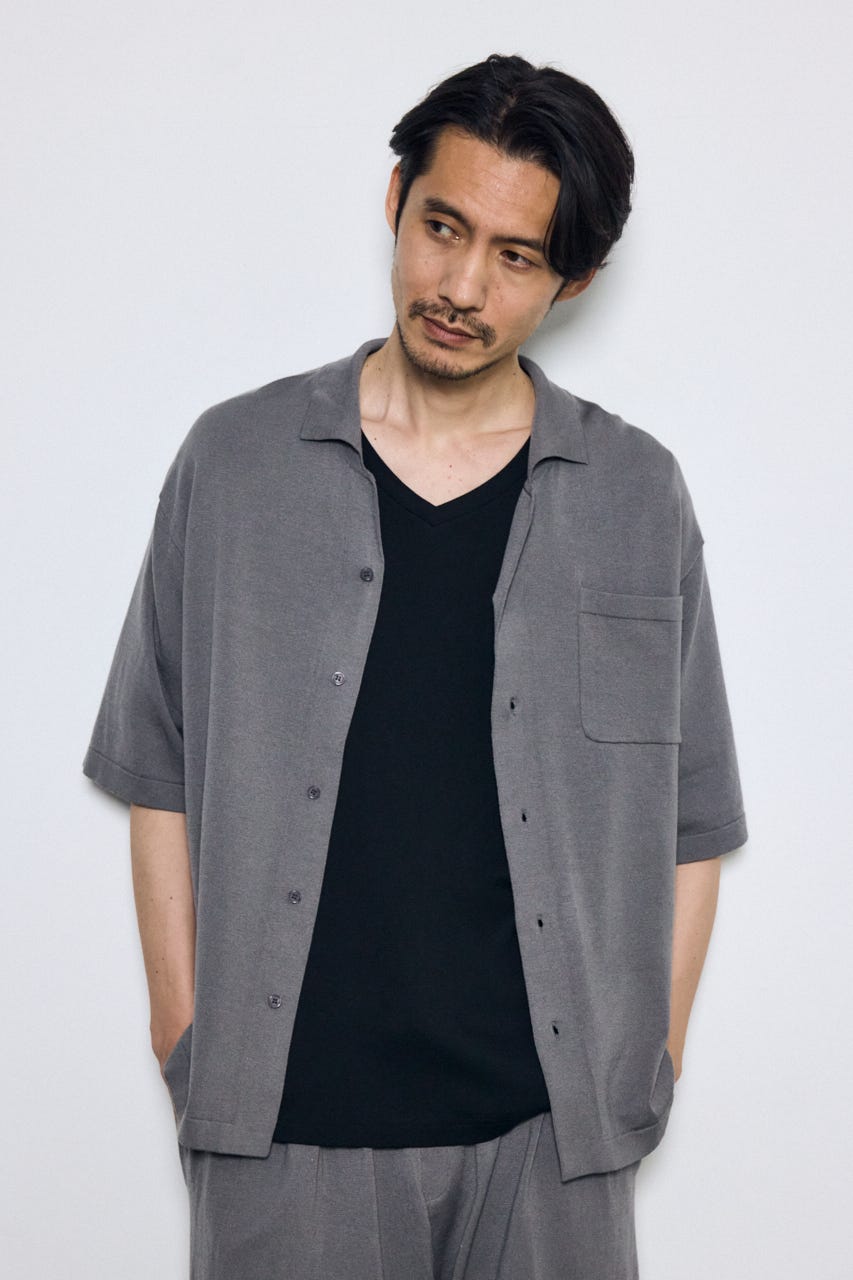 リラックスオープンカラーニットシャツ GRY M
