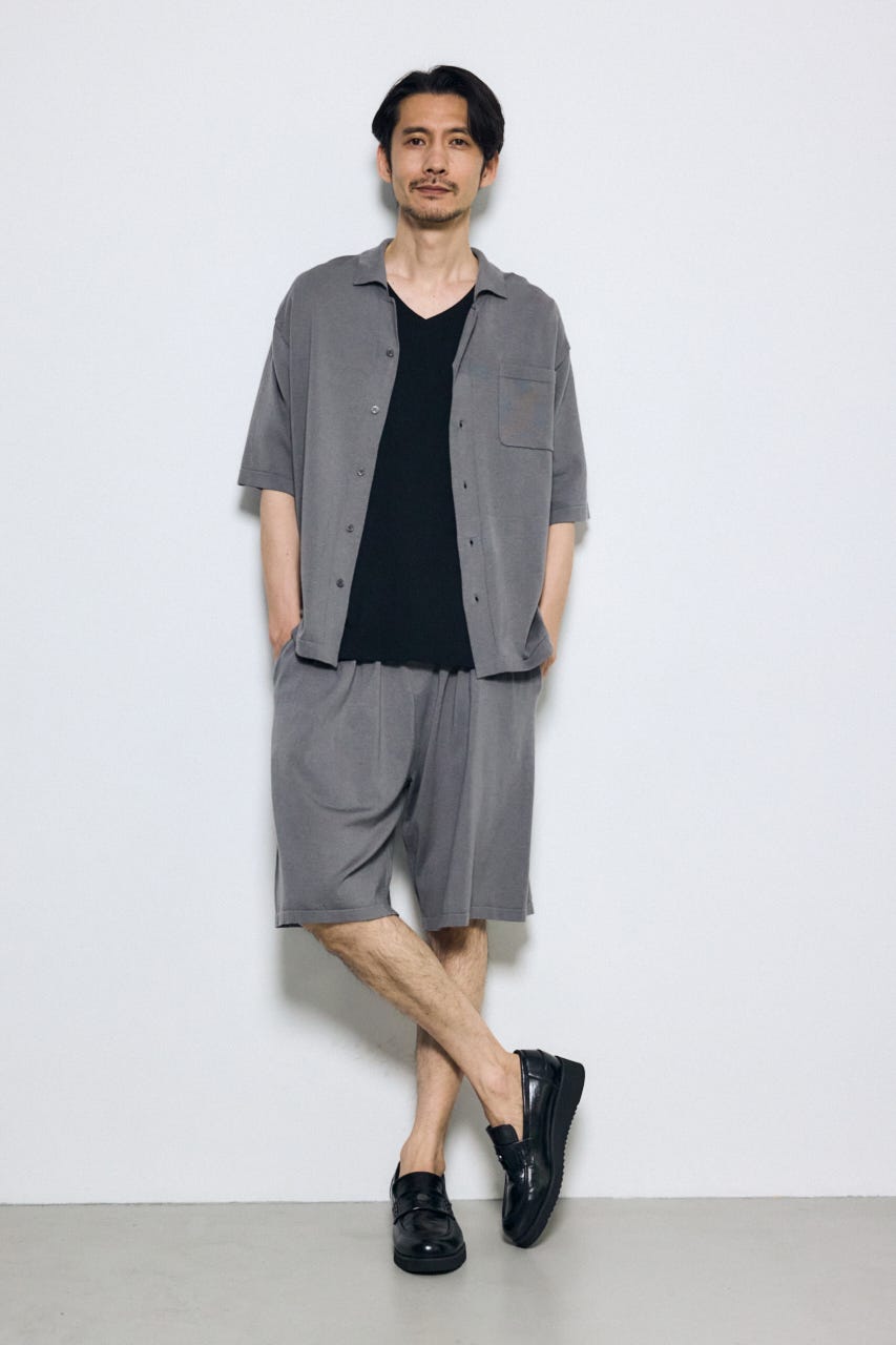 リラックスオープンカラーニットシャツ GRY M