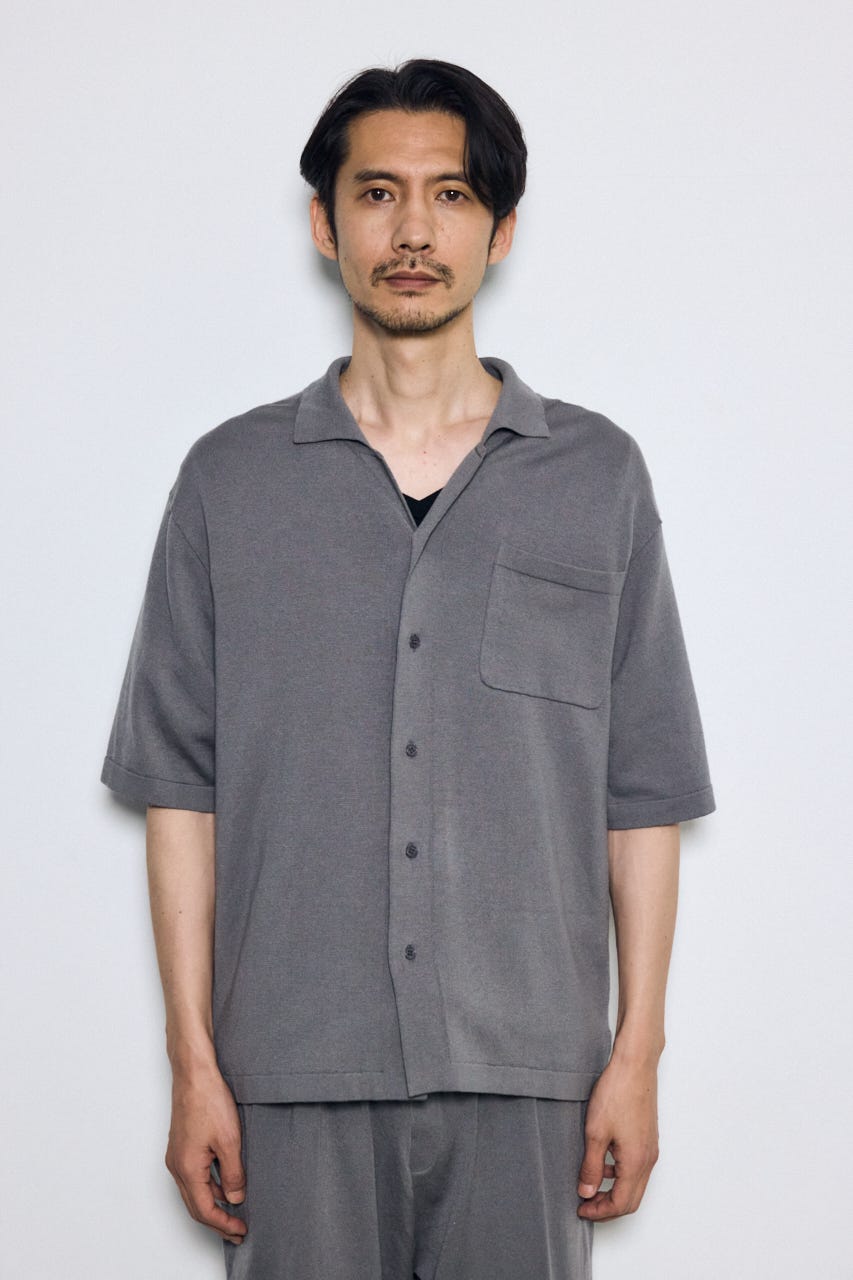 リラックスオープンカラーニットシャツ GRY M
