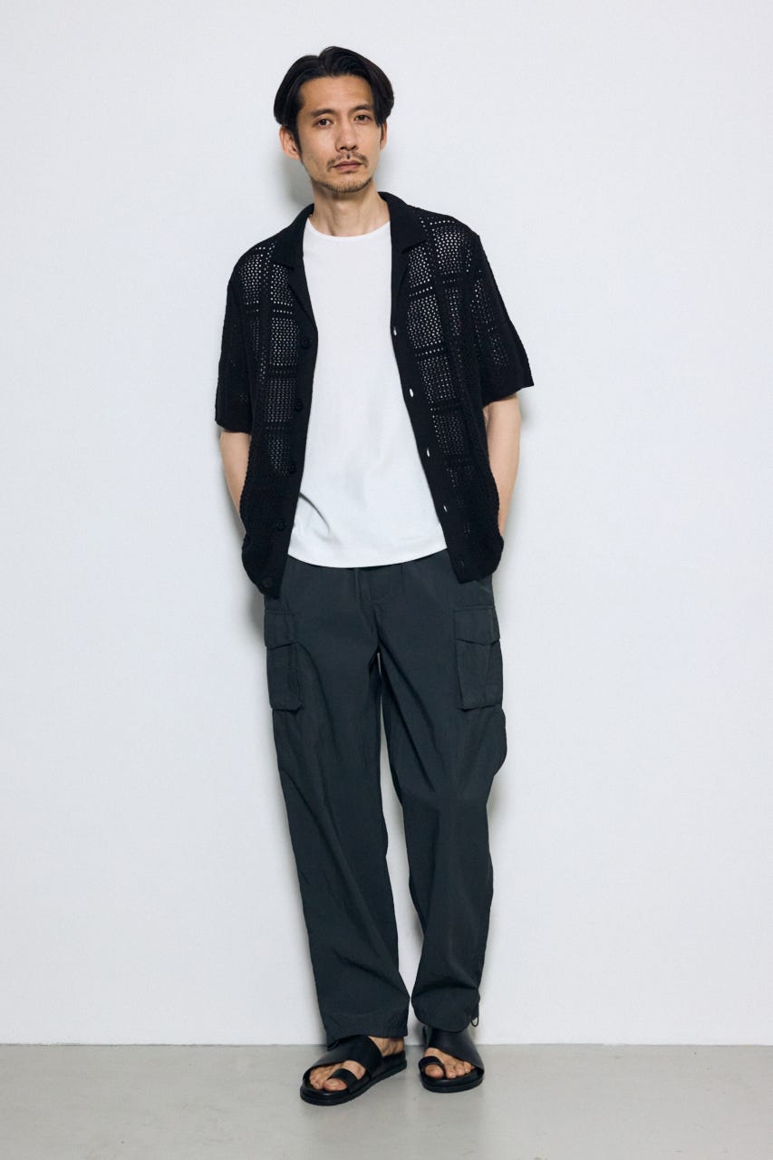 スクエアパターンニットメッシュシャツ BLK L