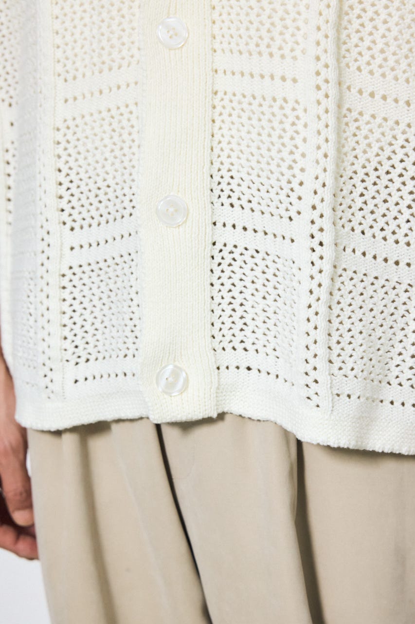 スクエアパターンニットメッシュシャツ O/WHT M