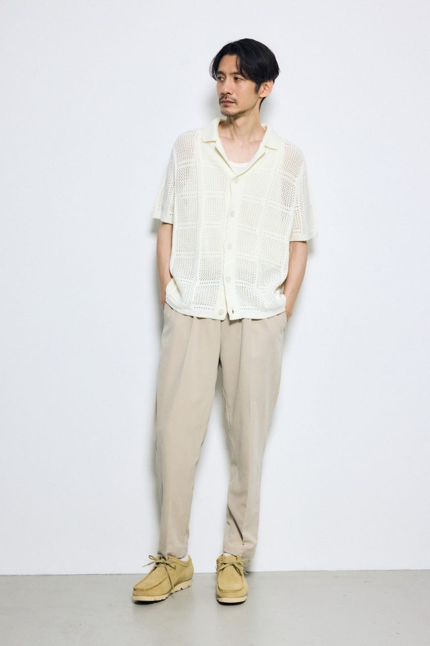 スクエアパターンニットメッシュシャツ O/WHT M