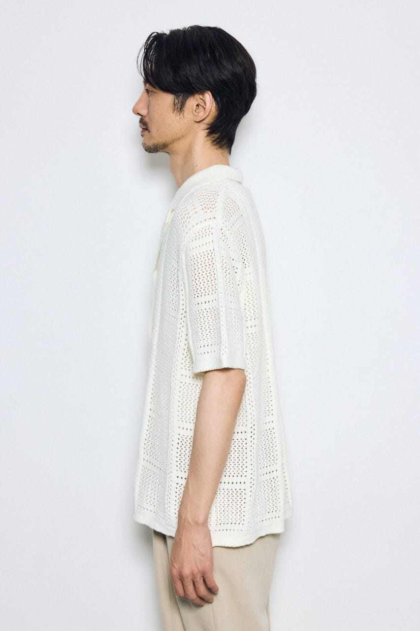 スクエアパターンニットメッシュシャツ O/WHT M