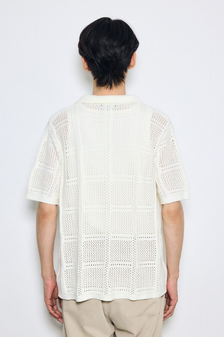 スクエアパターンニットメッシュシャツ O/WHT M