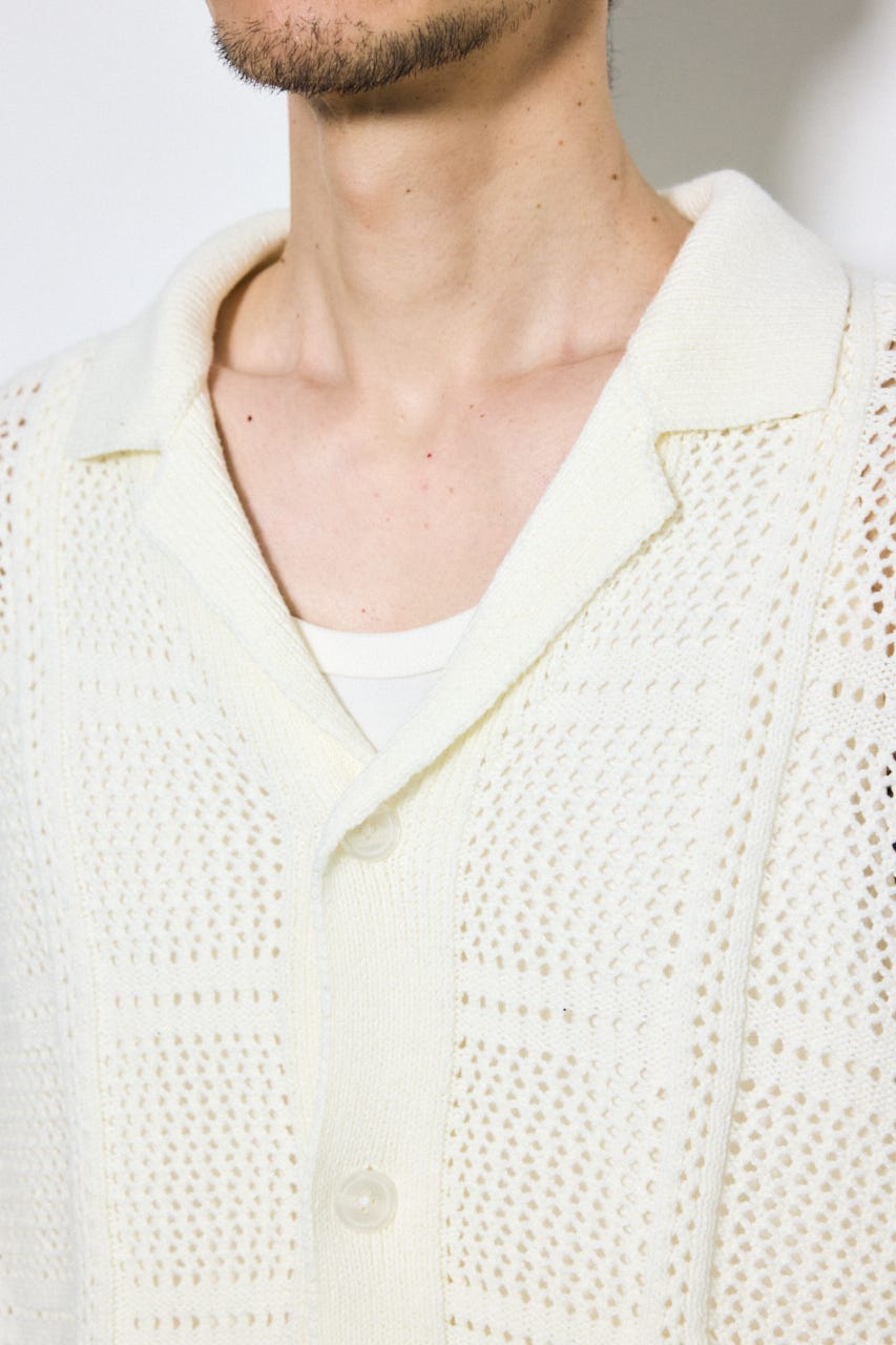 スクエアパターンニットメッシュシャツ O/WHT M