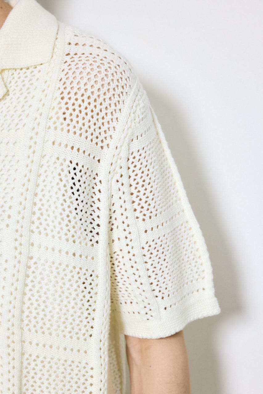 スクエアパターンニットメッシュシャツ O/WHT M