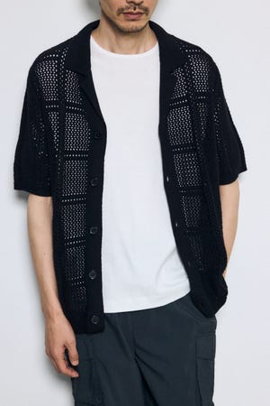 スクエアパターンニットメッシュシャツ