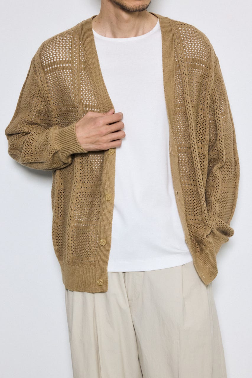 コットンメッシュニットカーディガン BEG L