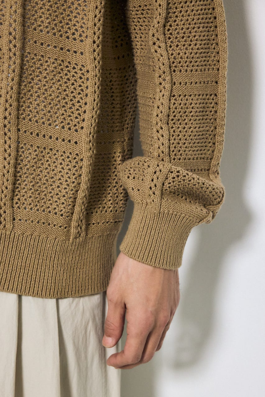 コットンメッシュニットカーディガン BEG L